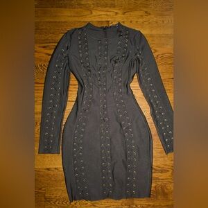 Bandage Elegant Black Dress with Gold Accents